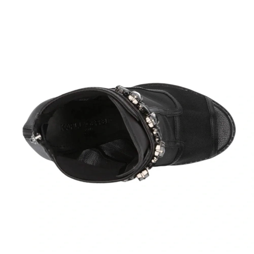 Karl Lagerfeld Black Peep-Toe Ankle Booties with Embellished Strap
